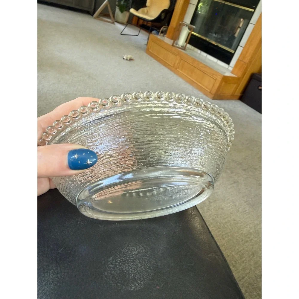 Vintage Indiana clear Glass Hen on Nest Covered Dish Beaded Rim Farmhouse